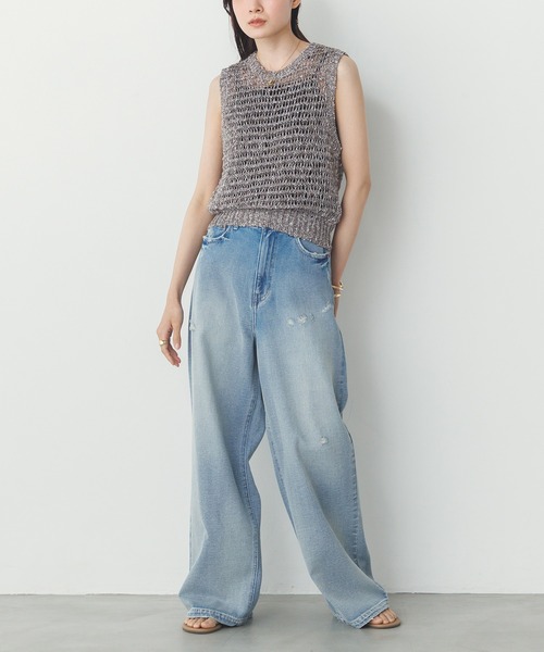 ベスト ジレ 透かし編み ゆるニットタンクトップ レディース hunch ベスト ジレ 透かし編み ゆるニットタンクトップ