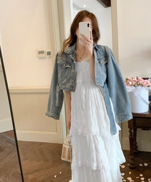 Miniministore（ミニミニストア）の「ティアードキャミワンピース レースワンピ（ワンピース・レディース・ブラック/ラベンダー/ホワイト・FREE）」の14枚目の写真
