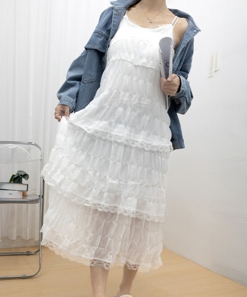 Miniministore（ミニミニストア）の「ティアードキャミワンピース レースワンピ（ワンピース・レディース・ブラック/ラベンダー/ホワイト・FREE）」の11枚目の写真