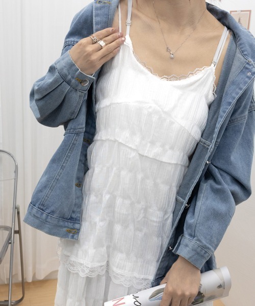 Miniministore（ミニミニストア）の「ティアードキャミワンピース レースワンピ（ワンピース・レディース・ブラック/ラベンダー/ホワイト・FREE）」の10枚目の写真