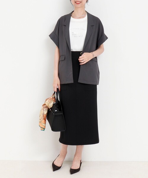 MICO COULIER（ミコクリエ）の「ナイロンストレッチジャケット（テーラードジャケット・レディース・ブラック/ベージュ/チャコールグレー・38）」の22枚目の写真