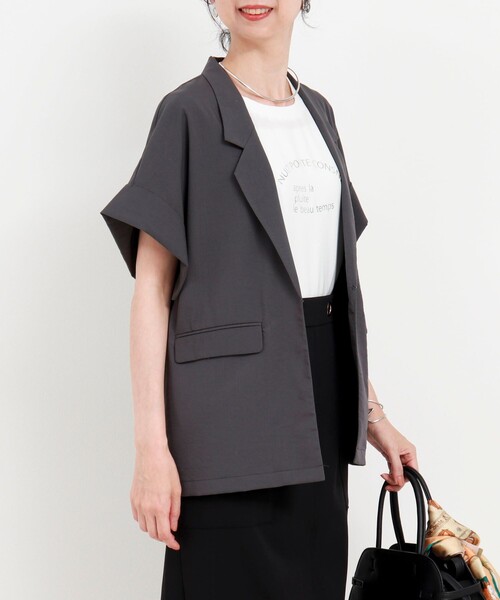 MICO COULIER（ミコクリエ）の「ナイロンストレッチジャケット（テーラードジャケット・レディース・ブラック/ベージュ/チャコールグレー・38）」の21枚目の写真