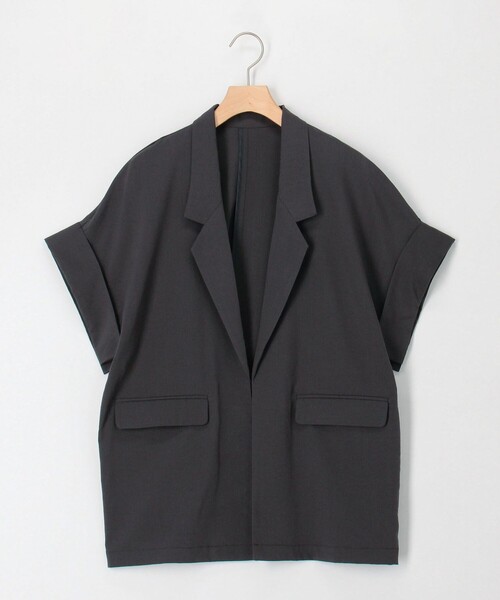 MICO COULIER（ミコクリエ）の「ナイロンストレッチジャケット（テーラードジャケット・レディース・ブラック/ベージュ/チャコールグレー・38）」の7枚目の写真