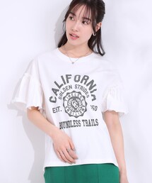 Cutie Blonde | 【洗える/S-LL】プリントアソート お袖フリルTシャツ(Tシャツ/カットソー)