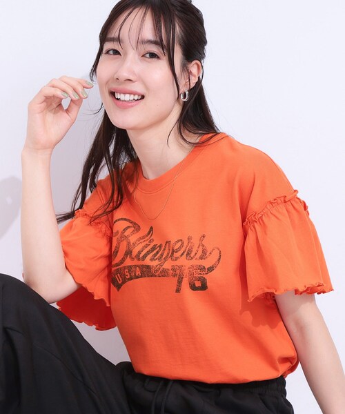 Cutie Blonde（キューティーブロンド）の「【洗える/S-LL】プリントアソート お袖フリルTシャツ（Tシャツ/カットソー・レディース・チャコールグレー/ホワイト系1/ブラック系3/オレンジ系その他4・01/02/03/04）」の4枚目の写真