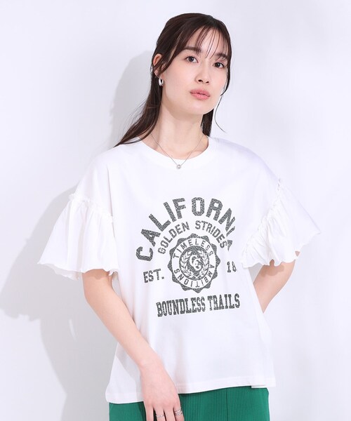 Cutie Blonde（キューティーブロンド）の「【洗える/S-LL】プリントアソート お袖フリルTシャツ（Tシャツ/カットソー・レディース・チャコールグレー/ホワイト系1/ブラック系3/オレンジ系その他4・01/02/03/04）」の5枚目の写真