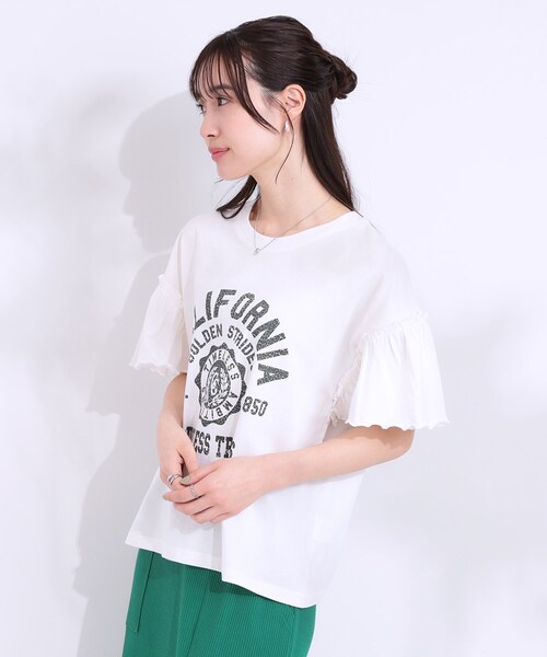 Cutie Blonde（キューティーブロンド）の「【洗える/S-LL】プリントアソート お袖フリルTシャツ（Tシャツ/カットソー・レディース・チャコールグレー/ホワイト系1/ブラック系3/オレンジ系その他4・01/02/03/04）」の6枚目の写真