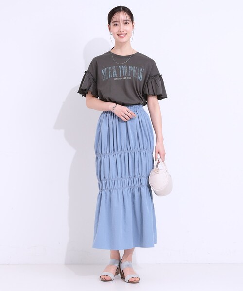 Cutie Blonde（キューティーブロンド）の「【洗える/S-LL】プリントアソート お袖フリルTシャツ（Tシャツ/カットソー・レディース・チャコールグレー/ホワイト系1/ブラック系3/オレンジ系その他4・01/02/03/04）」の11枚目の写真