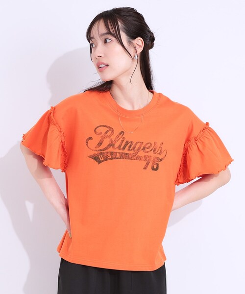 Cutie Blonde（キューティーブロンド）の「【洗える/S-LL】プリントアソート お袖フリルTシャツ（Tシャツ/カットソー・レディース・チャコールグレー/ホワイト系1/ブラック系3/オレンジ系その他4・01/02/03/04）」の13枚目の写真