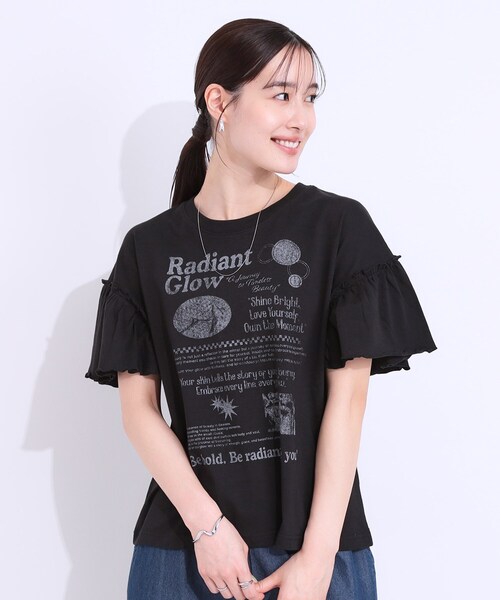 Cutie Blonde（キューティーブロンド）の「【洗える/S-LL】プリントアソート お袖フリルTシャツ（Tシャツ/カットソー・レディース・チャコールグレー/ホワイト系1/ブラック系3/オレンジ系その他4・01/02/03/04）」の17枚目の写真