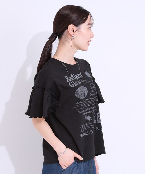 Cutie Blonde（キューティーブロンド）の「【洗える/S-LL】プリントアソート お袖フリルTシャツ（Tシャツ/カットソー・レディース・チャコールグレー/ホワイト系1/ブラック系3/オレンジ系その他4・01/02/03/04）」の18枚目の写真