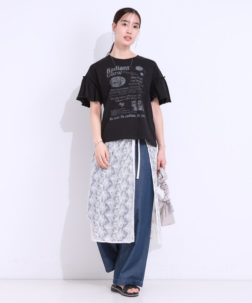 Cutie Blonde（キューティーブロンド）の「【洗える/S-LL】プリントアソート お袖フリルTシャツ（Tシャツ/カットソー・レディース・チャコールグレー/ホワイト系1/ブラック系3/オレンジ系その他4・01/02/03/04）」の19枚目の写真