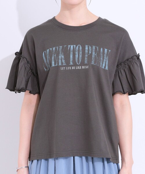 Cutie Blonde（キューティーブロンド）の「【洗える/S-LL】プリントアソート お袖フリルTシャツ（Tシャツ/カットソー・レディース・チャコールグレー/ホワイト系1/ブラック系3/オレンジ系その他4・01/02/03/04）」の21枚目の写真