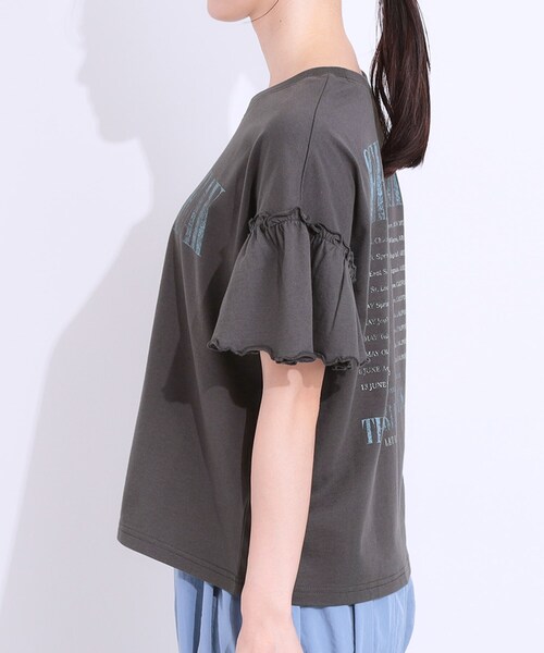 Cutie Blonde（キューティーブロンド）の「【洗える/S-LL】プリントアソート お袖フリルTシャツ（Tシャツ/カットソー・レディース・チャコールグレー/ホワイト系1/ブラック系3/オレンジ系その他4・01/02/03/04）」の22枚目の写真