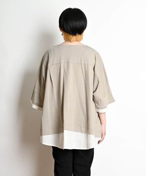 MARAI(マーライ)の「異素材レイヤード オーバーサイズTシャツ(Tシャツ/カットソー・レディース・ブラック/カーキ/グレー/ブラウン・4L~5L/LL~3L/M~L)」の10枚目の写真