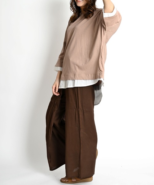 MARAI(マーライ)の「異素材レイヤード オーバーサイズTシャツ(Tシャツ/カットソー・レディース・ブラック/カーキ/グレー/ブラウン・4L~5L/LL~3L/M~L)」の11枚目の写真