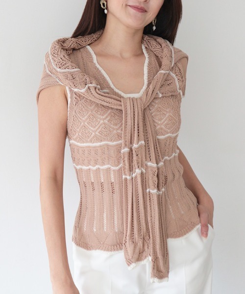 AMBIENT（アンビエント）の「クロシェニットトップス（タンクトップ・レディース・オフホワイト/ブラック/ベージュ・FREE）」の7枚目の写真