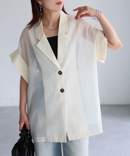 Riberry（リベリー）の「シアー半袖シャツジャケット（シャツ/ブラウス・レディース・アイボリー/ブラック/ブラウン/グレー・FREE）」の21枚目の写真