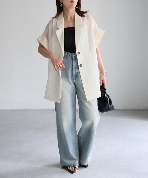 Riberry（リベリー）の「シアー半袖シャツジャケット（シャツ/ブラウス・レディース・アイボリー/ブラック/ブラウン/グレー・FREE）」の22枚目の写真