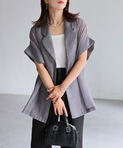 Riberry（リベリー）の「シアー半袖シャツジャケット（シャツ/ブラウス・レディース・アイボリー/ブラック/ブラウン/グレー・FREE）」の6枚目の写真