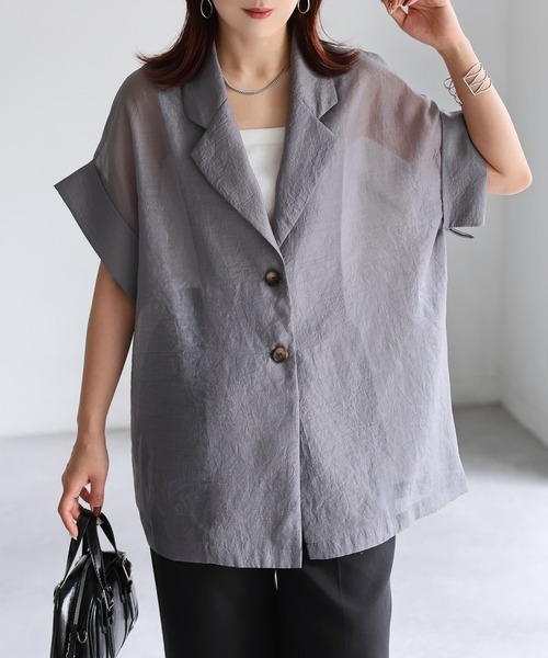 Riberry（リベリー）の「シアー半袖シャツジャケット（シャツ/ブラウス・レディース・アイボリー/ブラック/ブラウン/グレー・FREE）」の12枚目の写真