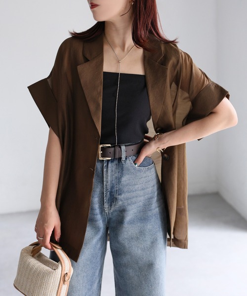 Riberry（リベリー）の「シアー半袖シャツジャケット（シャツ/ブラウス・レディース・アイボリー/ブラック/ブラウン/グレー・FREE）」の8枚目の写真