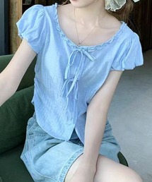 リボンフロントギャザーブラウス
