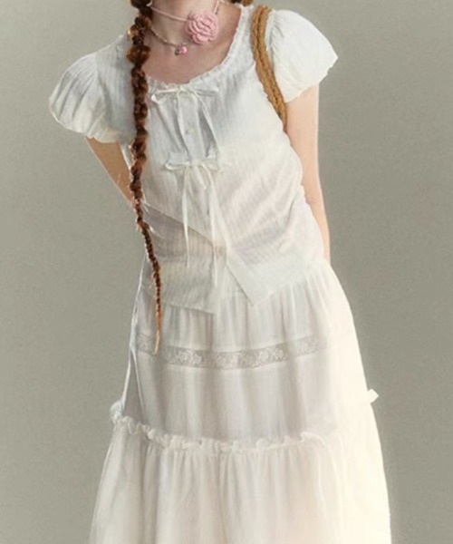 Achic(アシック)の「リボンフロントギャザーブラウス(シャツ/ブラウス・レディース・ホワイト/ピンク/ブルー・M)」の5枚目の写真