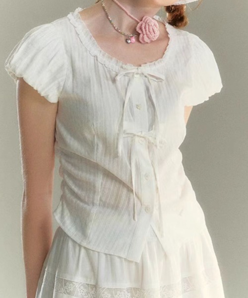 Achic(アシック)の「リボンフロントギャザーブラウス(シャツ/ブラウス・レディース・ホワイト/ピンク/ブルー・M)」の15枚目の写真