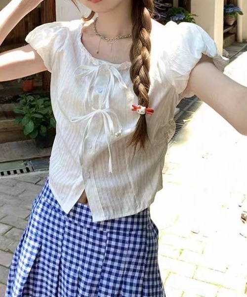 Achic(アシック)の「リボンフロントギャザーブラウス(シャツ/ブラウス・レディース・ホワイト/ピンク/ブルー・M)」の16枚目の写真
