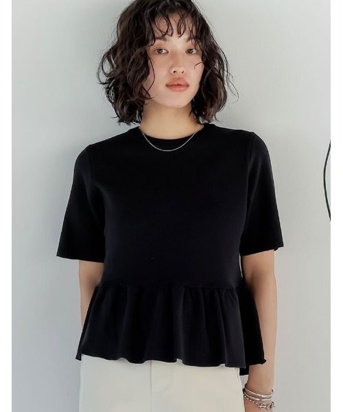 2025 SUMMER COLLECTION][体型カバー]5分袖ペプラムサマーニット
