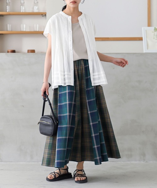 n'OrLABEL（ノアールレーベル）の「『チェック切替フレアスカート』（スカート・レディース・グリーン/ブラック・FREE）」の9枚目の写真