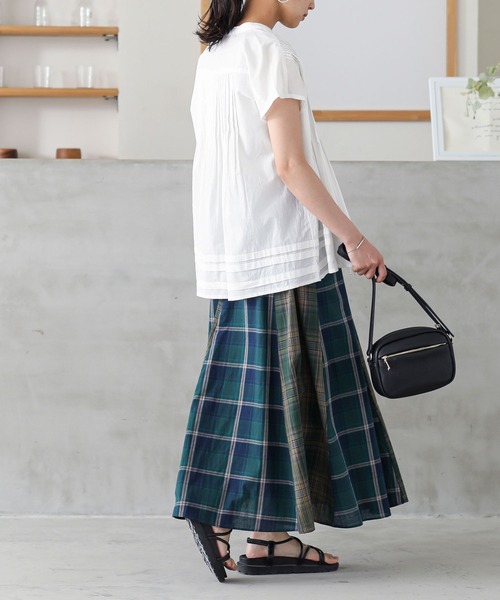 n'OrLABEL（ノアールレーベル）の「『チェック切替フレアスカート』（スカート・レディース・グリーン/ブラック・FREE）」の10枚目の写真