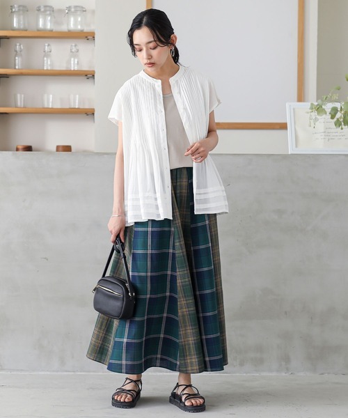 n'OrLABEL（ノアールレーベル）の「『チェック切替フレアスカート』（スカート・レディース・グリーン/ブラック・FREE）」の8枚目の写真