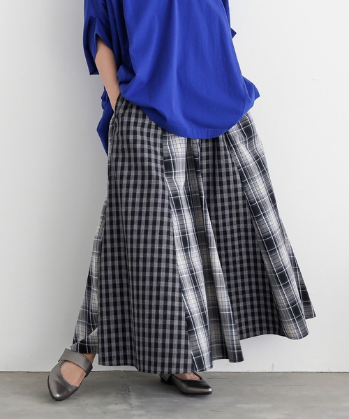 n'OrLABEL（ノアールレーベル）の「『チェック切替フレアスカート』（スカート・レディース・グリーン/ブラック・FREE）」の11枚目の写真