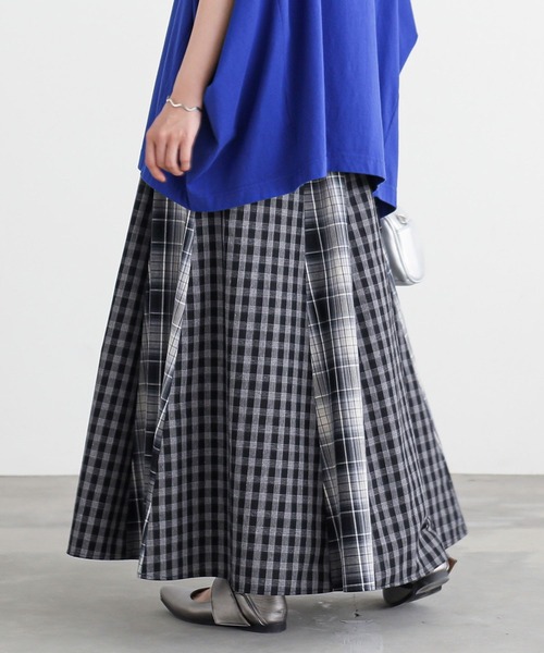 n'OrLABEL（ノアールレーベル）の「『チェック切替フレアスカート』（スカート・レディース・グリーン/ブラック・FREE）」の14枚目の写真