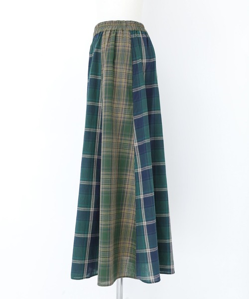 n'OrLABEL（ノアールレーベル）の「『チェック切替フレアスカート』（スカート・レディース・グリーン/ブラック・FREE）」の20枚目の写真