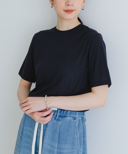 ATON(エイトン)の「ATON 50/-OG FRESCA STANDARD T-SHIRTS(Tシャツ/カットソー・レディース・ネイビー/ホワイト/ブラック・1)」の18枚目の写真