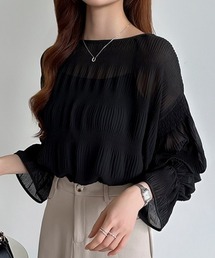 シアーで華やかに シャーリングシアーブラウス プリーツ シアー ブラウス キャンディスリーブ 長袖 オケージョン