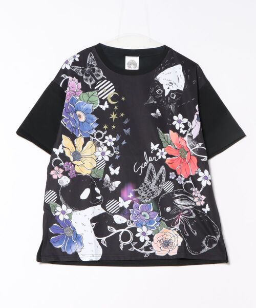 Tシャツ ScoLar スカラー 152712 アニマル蝶花柄Tシャツ トップス カジュアル レトロ 原宿系 個性的 ポイント スカラー scolar 新作 トップス Tシャツ アニマル蝶花柄Tシャツ