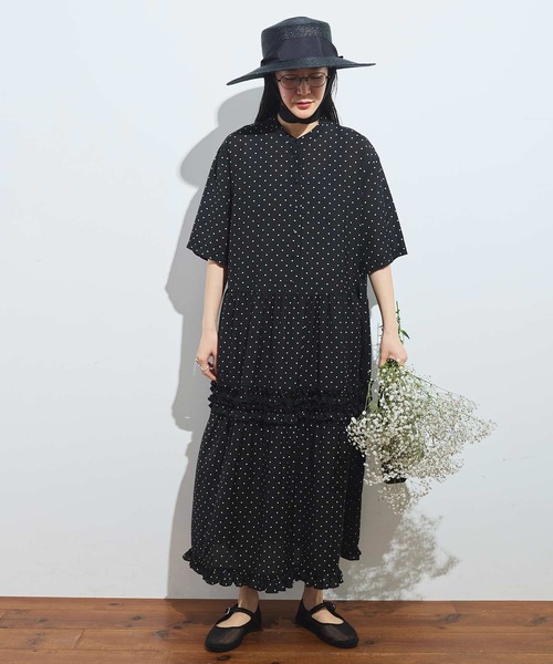 fig Ｌondon（フィグロンドン）の「CottonCupra lawn dress（ワンピース・レディース・ドット/ブラック・FREE）」の10枚目の写真