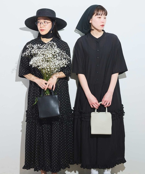 fig Ｌondon（フィグロンドン）の「CottonCupra lawn dress（ワンピース・レディース・ドット/ブラック・FREE）」の5枚目の写真