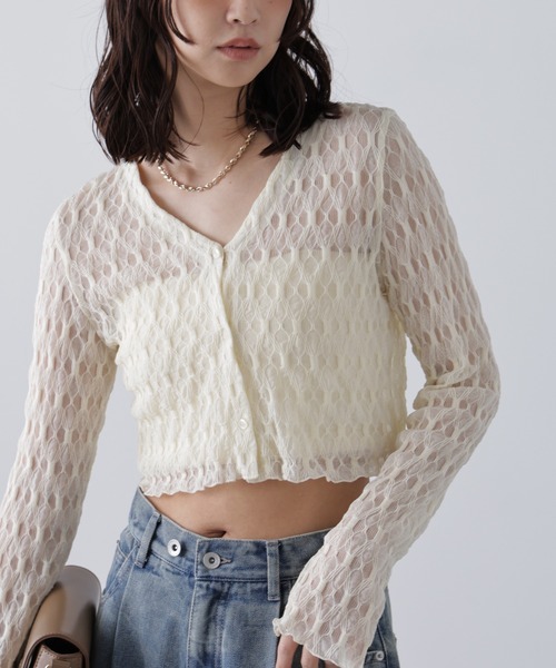 FREE'S MART（フリーズマート）の「◇シアーチュールカーディガン（Tシャツ/カットソー・レディース・ブラック/ピンク/ホワイト・FREE）」の2枚目の写真