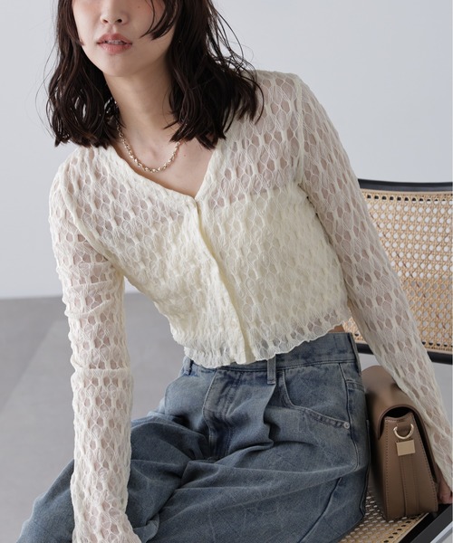 FREE'S MART（フリーズマート）の「◇シアーチュールカーディガン（Tシャツ/カットソー・レディース・ブラック/ピンク/ホワイト・FREE）」の6枚目の写真