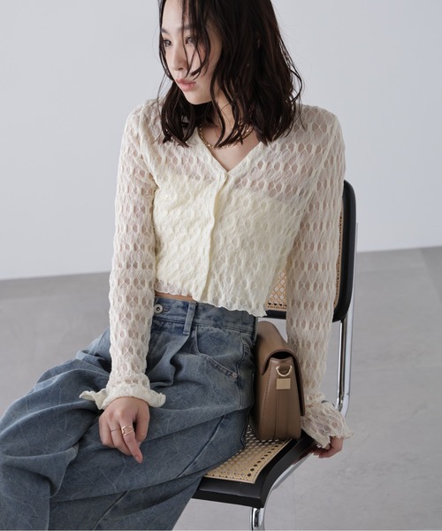 FREE'S MART（フリーズマート）の「◇シアーチュールカーディガン（Tシャツ/カットソー・レディース・ブラック/ピンク/ホワイト・FREE）」の7枚目の写真