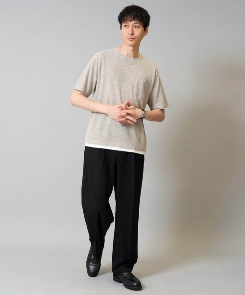 a.v.v（アーヴェヴェ）の「【イージーケア/速乾/接触冷感] スラブメランジフェイクレイヤードカットソー（Tシャツ/カットソー・メンズ・チャコールグレー/ベージュ/ネイビー・46/48/50）」の6枚目の写真
