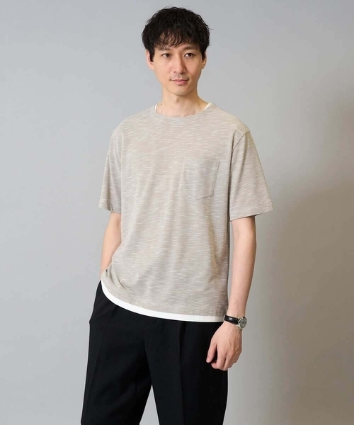 a.v.v（アーヴェヴェ）の「【イージーケア/速乾/接触冷感] スラブメランジフェイクレイヤードカットソー（Tシャツ/カットソー・メンズ・チャコールグレー/ベージュ/ネイビー・46/48/50）」の18枚目の写真