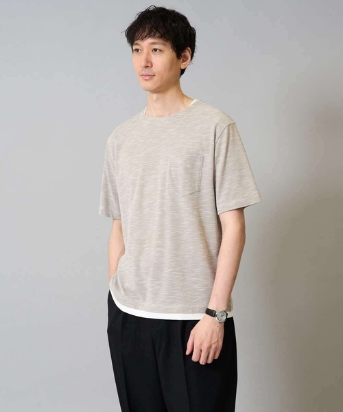 a.v.v（アーヴェヴェ）の「【イージーケア/速乾/接触冷感] スラブメランジフェイクレイヤードカットソー（Tシャツ/カットソー・メンズ・チャコールグレー/ベージュ/ネイビー・46/48/50）」の19枚目の写真