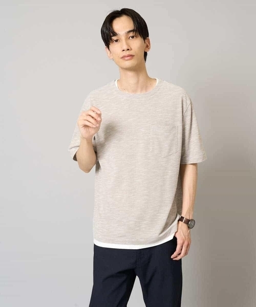 a.v.v（アーヴェヴェ）の「【イージーケア/速乾/接触冷感] スラブメランジフェイクレイヤードカットソー（Tシャツ/カットソー・メンズ・チャコールグレー/ベージュ/ネイビー・46/48/50）」の21枚目の写真