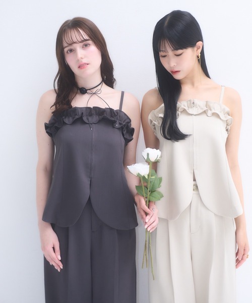 mellowneon(メロウネオン)の「フリルビスチェセットアップ(セットアップ・レディース・チャコールグレー/ベージュ・SMALL/MEDIUM)」の11枚目の写真